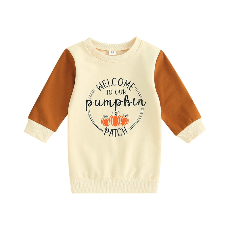 Welcome to our Pumpkin Patch Pullover Dress