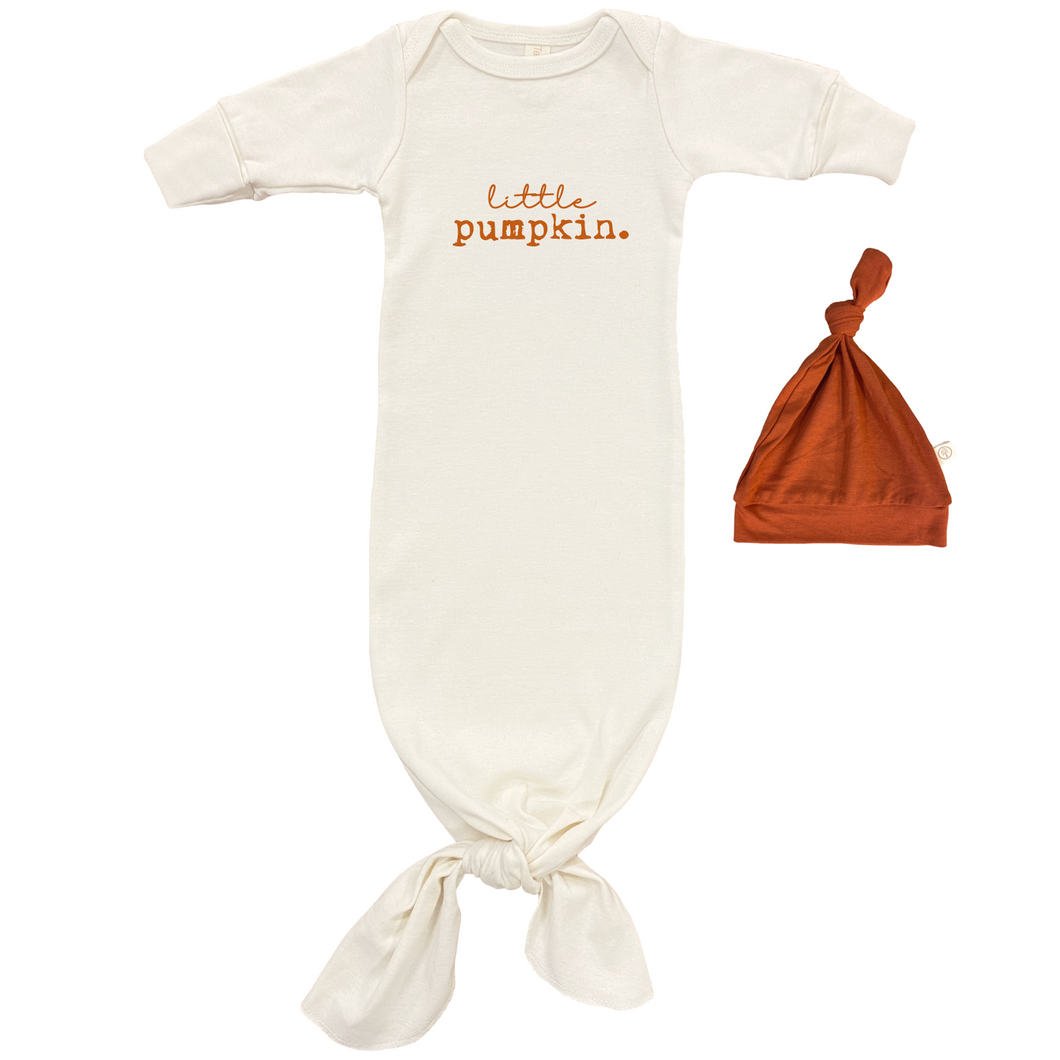 Tenth & Pine - Little Pumpkin Long Sleeved Organic Cotton Gown + Hat Set